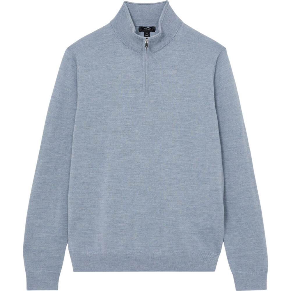 REISS BLACKHALL Merino Wool Half Zip Funnel Neck Jumper